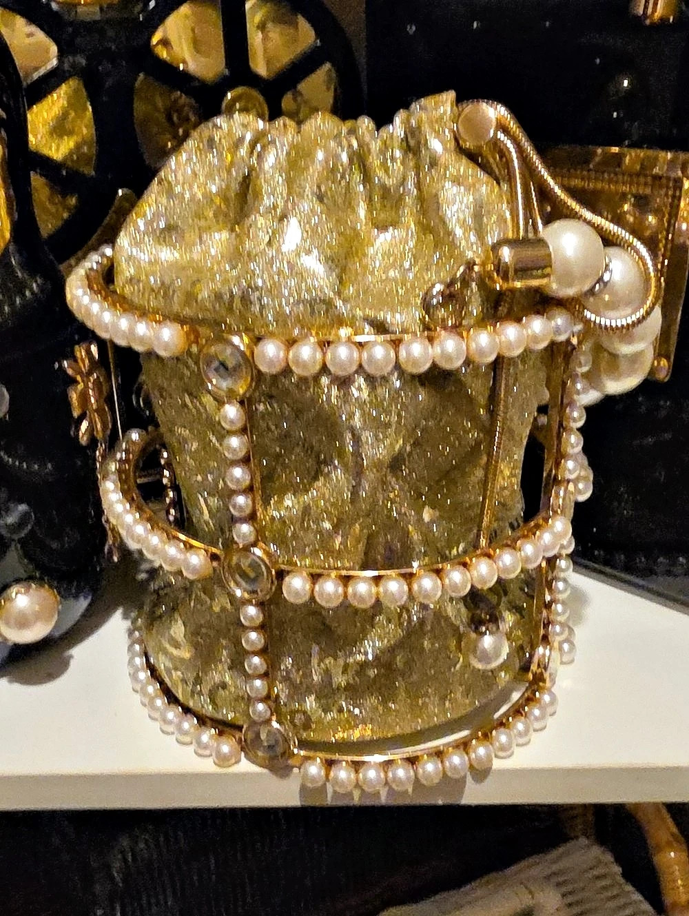 Gold Pearl-Trim Mini Bag Like New